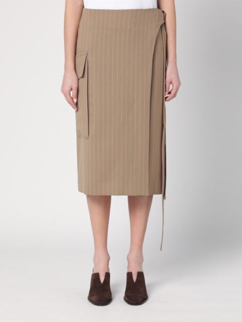 Victoria Beckham Sand-coloured pinstriped wrap skirt