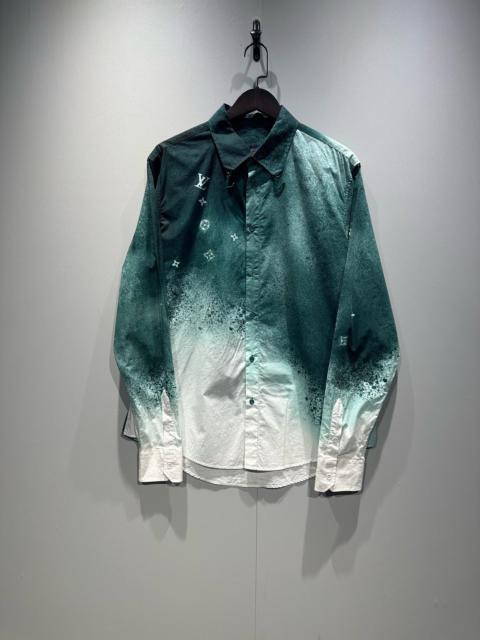 Louis Vuitton Louis Vuitton green long-sleeved shirt with all-over logo print.
