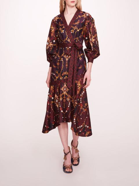 Marchesa PRINTED POPLIN WRAP MIDI DRESS