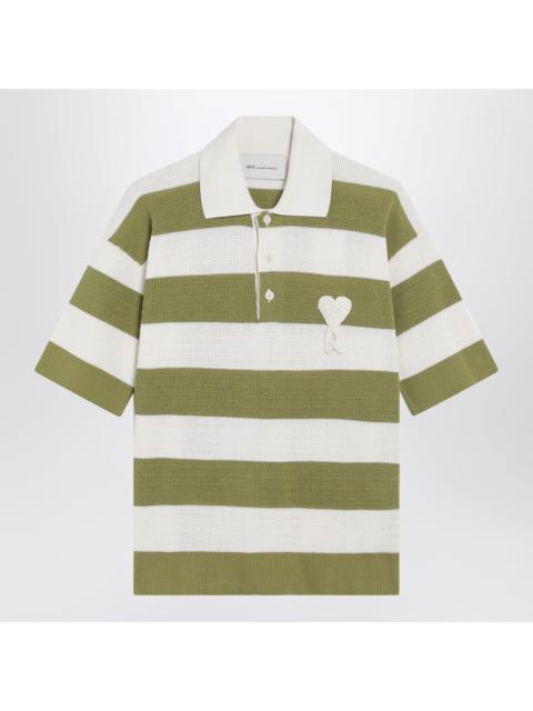 AMI Paris Ami Paris Ami De Coeur Striped Cotton Knit Polo Shirt Women