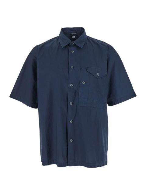 C.P. Company Men Blue Shirt With Classic Collar And Logo Lettering Embroidery On The Front In Cotton