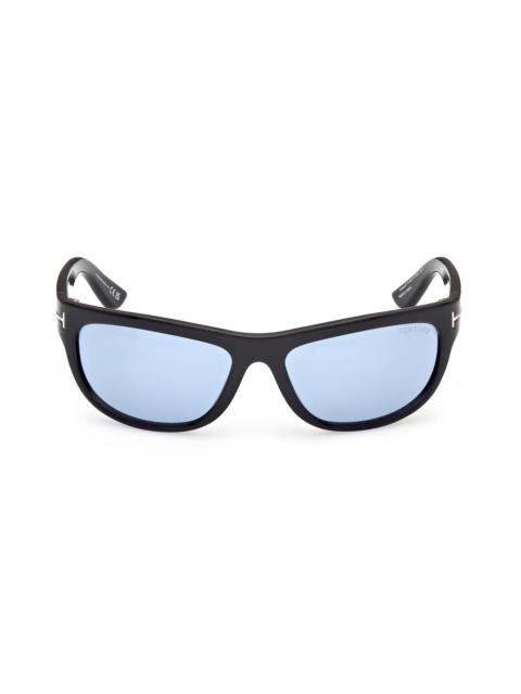 TOM FORD TOM FORD Anders 62mm Oversize Rectangular Sunglasses in Shiny Black /Blue Lens at Nordstrom