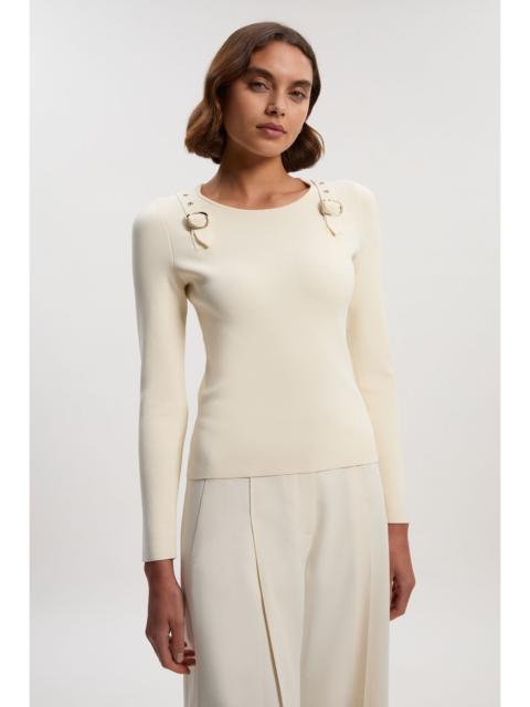 KAREN MILLEN Buckle Trim Long Sleeve Knitted Top