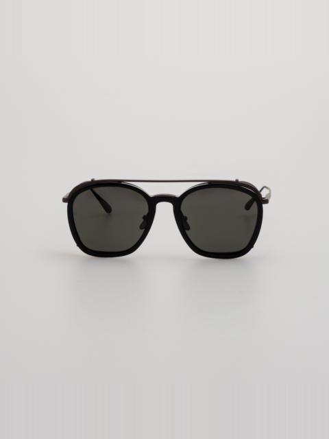 LINDA FARROW Aston Square Sunglasses in Black and Matt Nickel