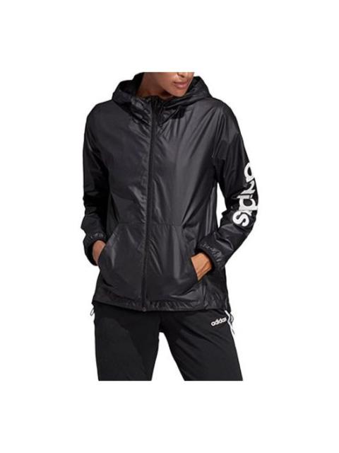 adidas (WMNS) adidas E Lin Windbr Letter Logo Printing Hooded Jacket Black DP2408
