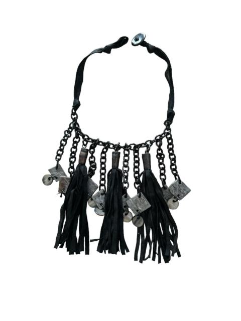 Other Designers Vintage - FRINGE LEATHER AND METAL CHAIN GYPSY NECKLACE