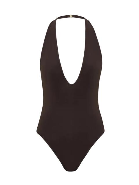 Zimmermann Luna Halter Bodysuit in Chocolate