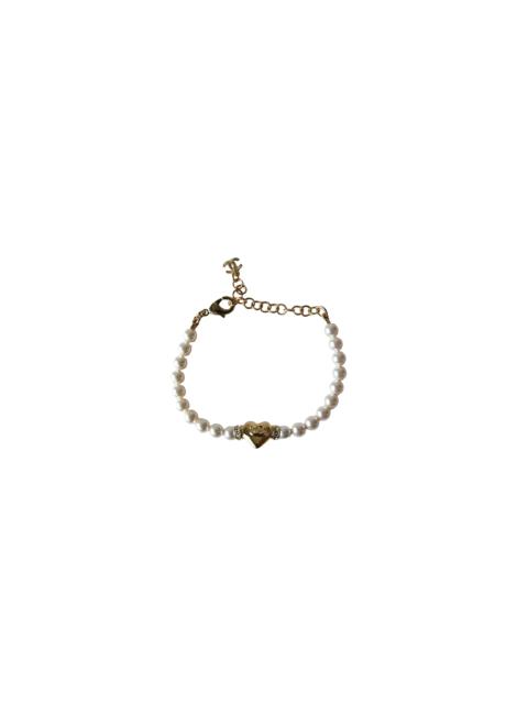 CHANEL Chanel CC Crystal Strass Heart Pearl Bracelet Gold