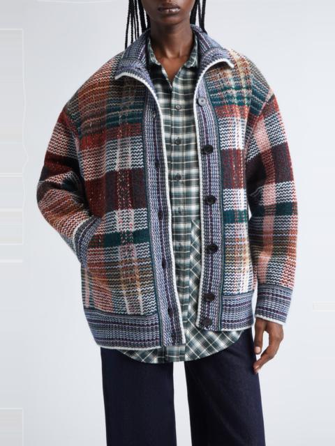 Missoni Missoni Oversize Check Wool Blend Cardigan in Green And Red Tones at Nordstrom