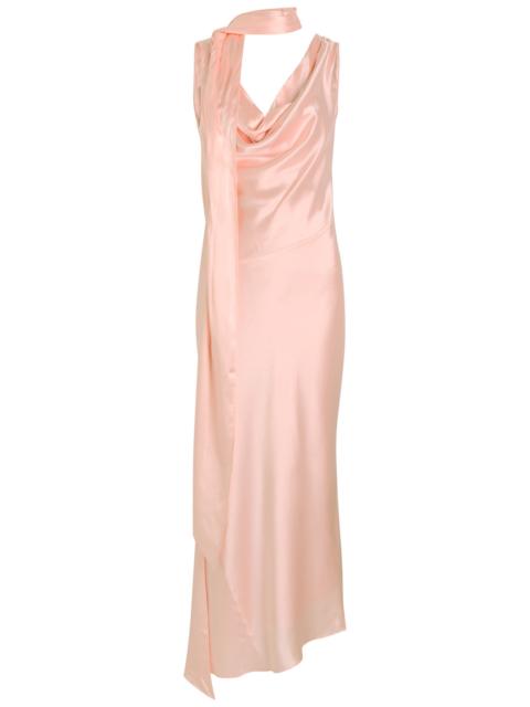 De La Vali DE LA Vali Thebe Scarf-effect Draped Silk-satin Midi Slip Dress