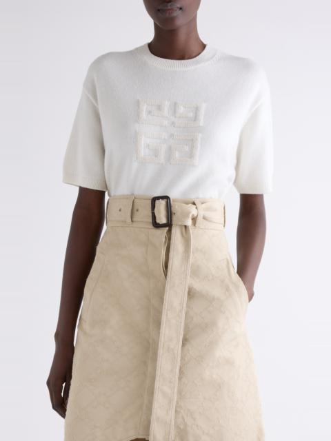 Givenchy Givenchy 4G Logo Short Sleeve Cashmere Sweater in White/Beige at Nordstrom