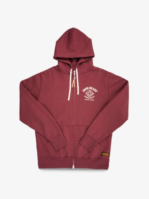 Iron Heart PRINTED 14OZ ULTRA HEAVYWEIGHT LOOPWHEEL COTTON ZIPPERED HOODIE - BURGUNDY