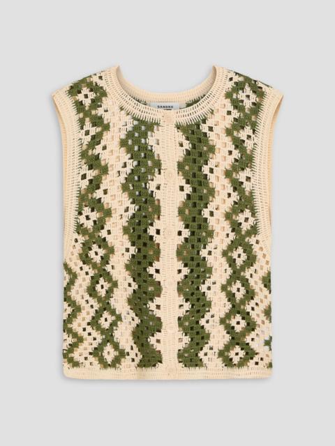 Sandro Cropped crocheted cotton-blend top