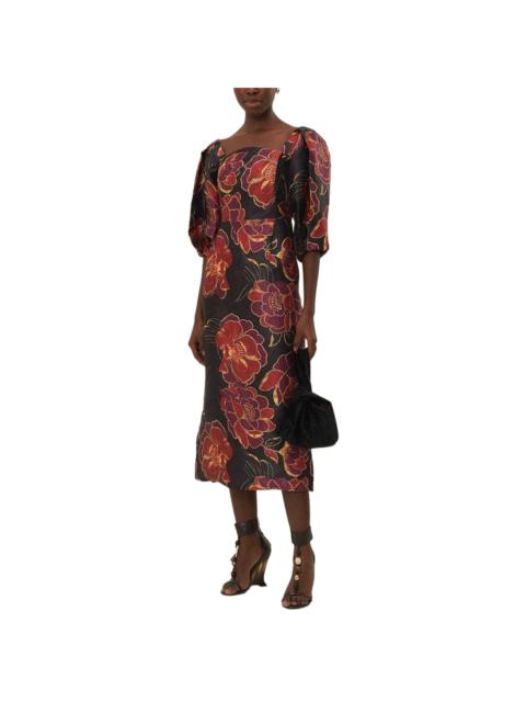 FARM RIO FARM Rio Shiny Chita Black Short Sleeve Midi Dress