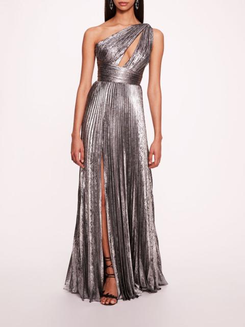 Marchesa METALLIC LAME PLEATED GOWN