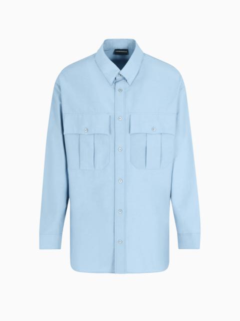 EMPORIO ARMANI BOXY SILK-BLEND SHIRT WITH POCKETS