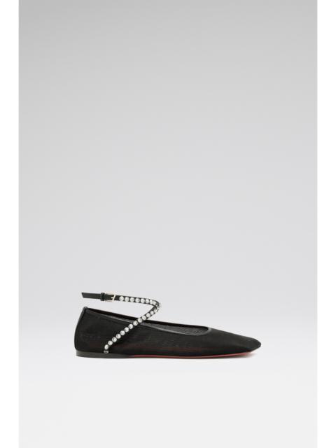 Amina Muaddi ANE MESH CRYSTAL FLAT BLACK MESH AND WHITE CRYSTALS