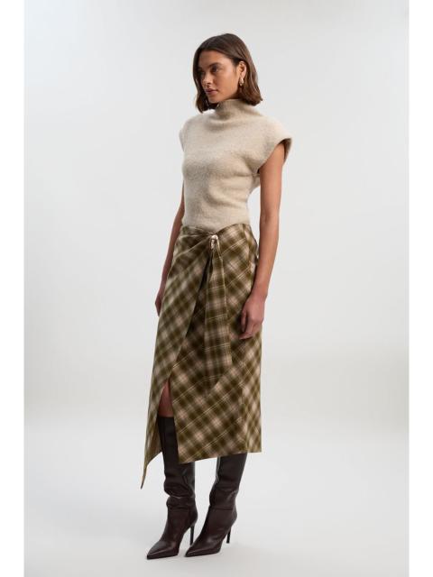 KAREN MILLEN Tailored Check Trim Detail Midi Skirt