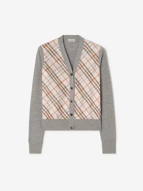 Burberry Check Panel Wool Silk Cardigan