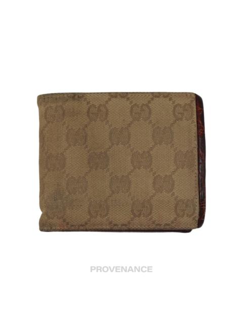 GUCCI Gucci GG Crocodile Trim Canvas Bifold Wallet - Brown
