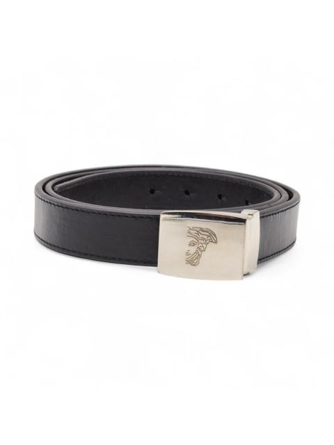 VERSACE Men’s Leather Belt With Silver Medusa Head Buckle Black New