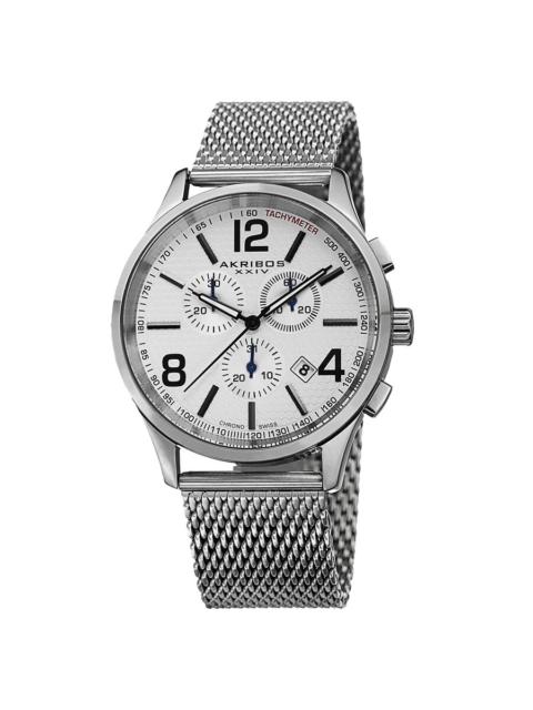 Other Designers Akribos XXIV Chronograph Silver Dial Stainless Steel Mesh Men's Watch AK719SS