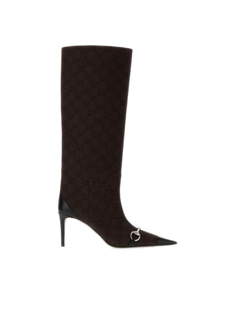 GUCCI GUCCI Dark Brown Canvas 80mm Donna Knee-High Boots New & Aut