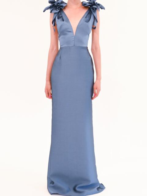 Marchesa DRAPED FLORAL MIKADO GOWN