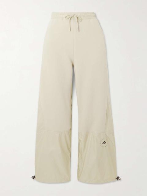 TrueCasuals shell-paneled organic cotton-blend fleece track pants Sand