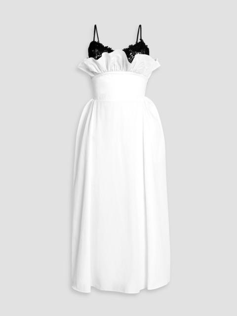 KIKA VARGAS Elisabeth ruffled guipure lace and cotton-poplin midi dress
