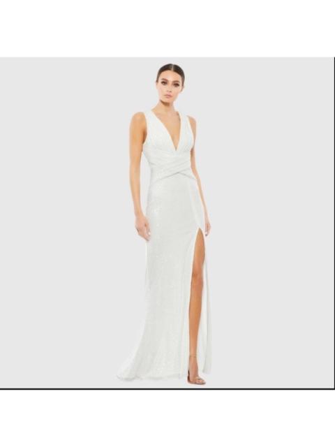 Other Designers NWT MAC DUGGAL V-NECK‎ SEQUIN WRAP WAIST GOWN WHITE26598 Sz 6 $398