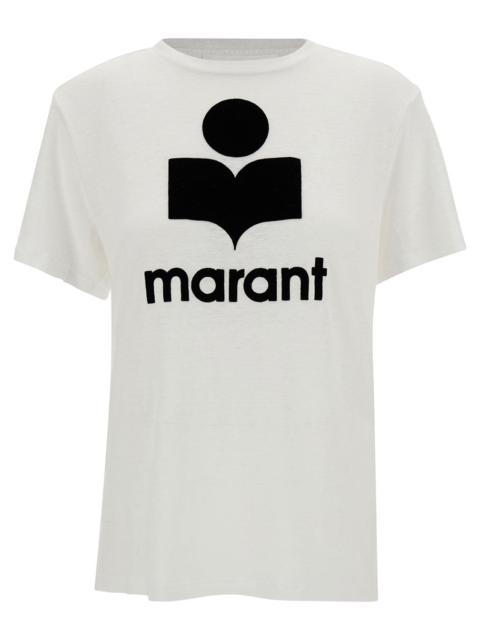 Isabel Marant Étoile Isabel Marant Etoile Women White Crewneck T-Shirt With Contrasting Logo Print In Linen Woman