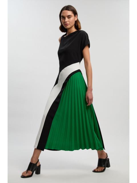 KAREN MILLEN Petite Soft Tailored Colour Block High Neck Pleated Midi Dress