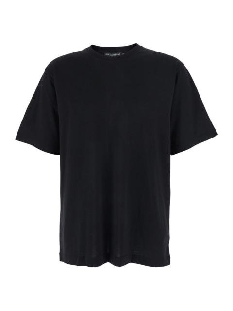 Dolce & Gabbana Dolce & Gabbana Men Black Crew Neck T-Shirt With Back Logo Patch In Cotton Man