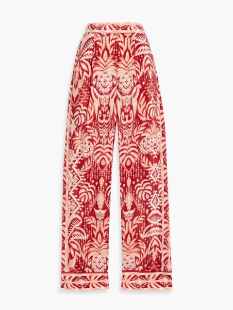 FARM RIO Pleated printed satin-crepe straight-leg pants