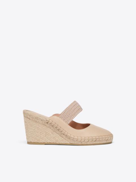 MALONE SOULIERS Siena 70 Beige Leather Wedge Mules