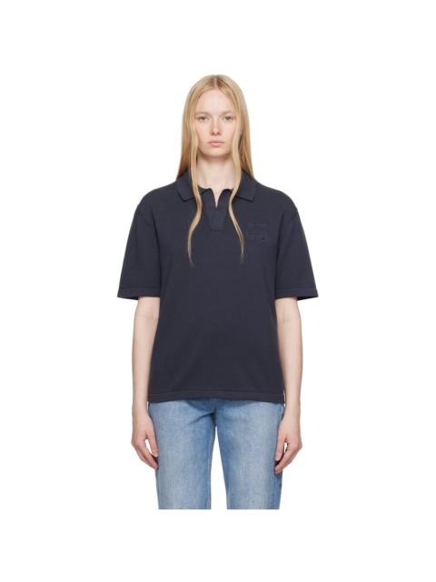 Maison Kitsuné Gray Bold Head Embroidered Knitted Polo