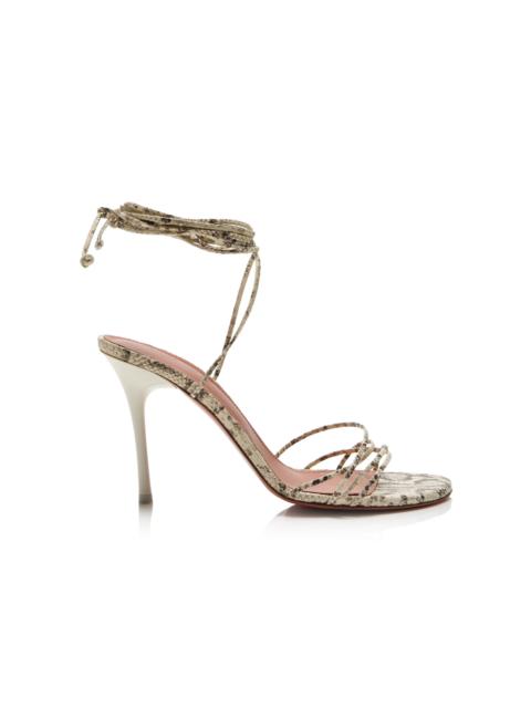 Amina Muaddi Lori Lace-Up Snake-Printed Leather Sandals animal