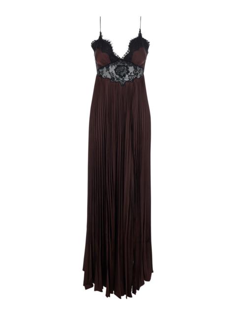 self-portrait Self-Portrait Women Dress 'Brown Satin Lace Insert Maxi Dress' With Brown Lace Inserts