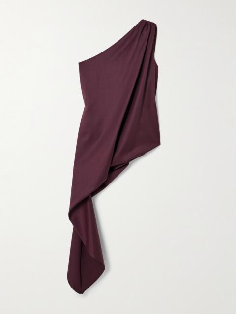 ABADIA Ayla One-shoulder Draped Wool-blend Twill Top