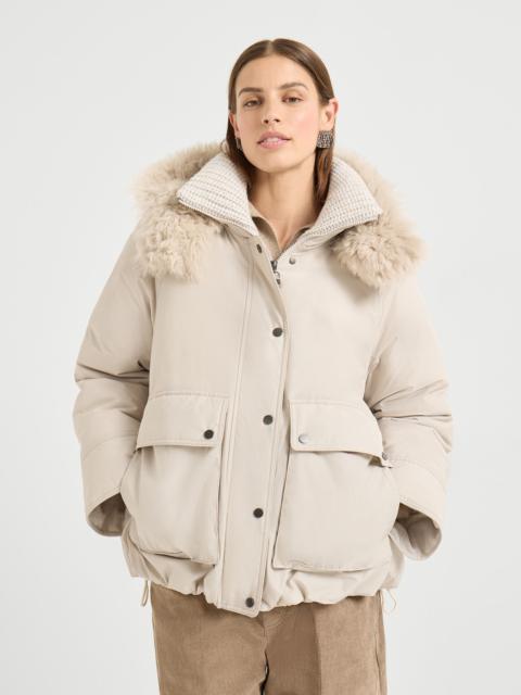Brunello Cucinelli Techno cotton water-resistant taffeta down parka with detachable shearling hood and shiny zipper pul