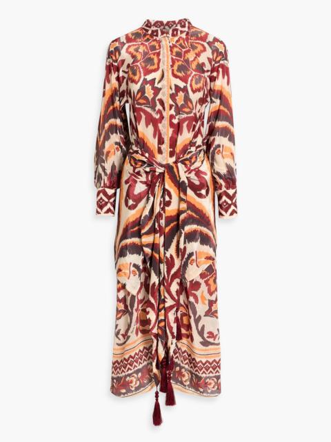FARM RIO Tie-front printed crepe de chine midi dress