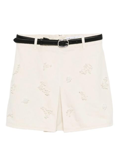 self-portrait Cream Denim Beaded Floral Mini Skirt