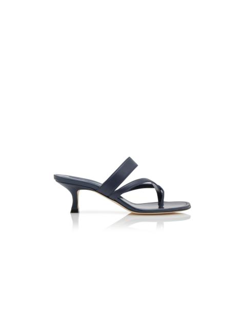 Manolo Blahnik Navy Blue Nappa Leather Crossover Strappy Mules