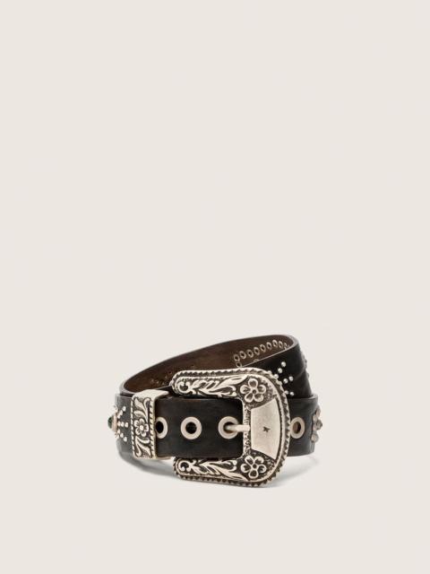 Golden Goose Lace belt in tan-colored washed leather with studs and inlays