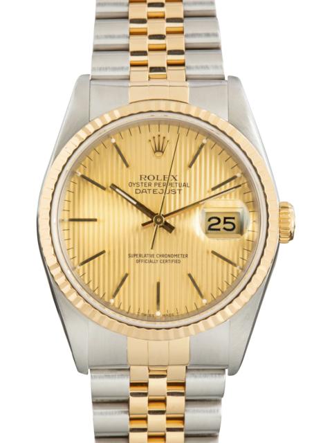 ROLEX Used Rolex Datejust 36 Champagne Tapestry Dial Ref 16233 Fluted Bezel