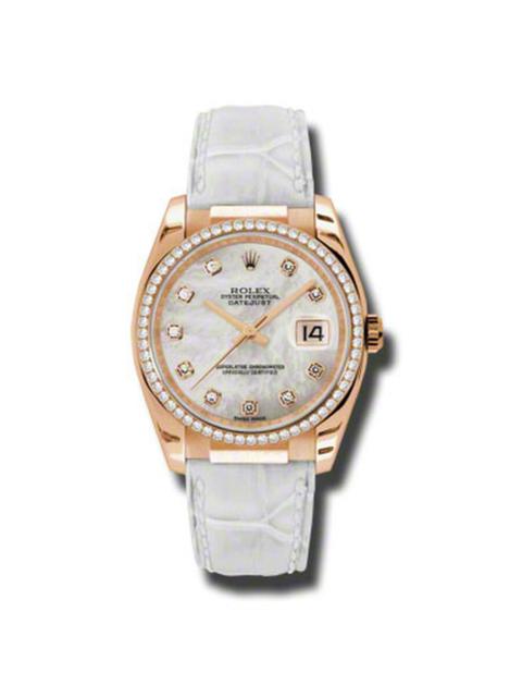ROLEX Rolex Datejust Mother of Pearl Automatic White Leather Strap Ladies Watch 116185MDL