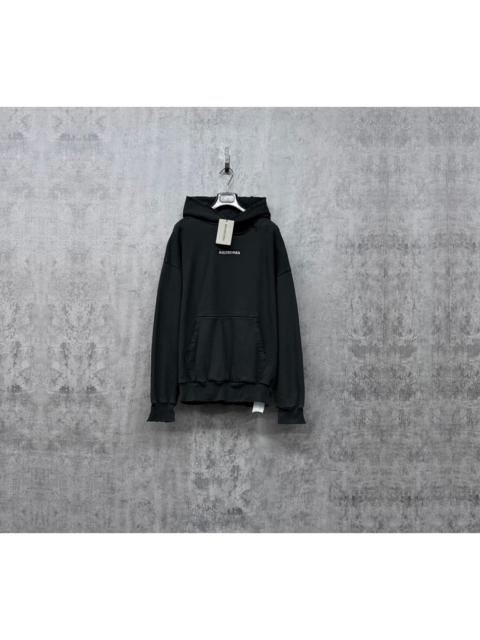 BALENCIAGA Balenciaga Distressed Hoodie with Front and Back Rhinestone Logos