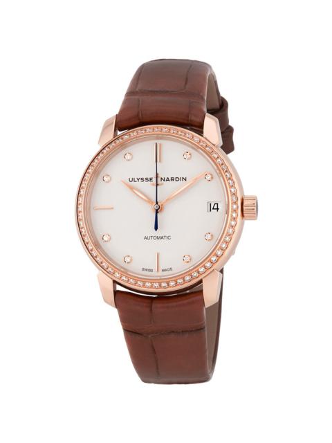 Ulysse Nardin Ulysse Nardin Classico Eggshell White Diamond Dial 18kt Rose Gold Brown Leather Ladies Watch 8106-11