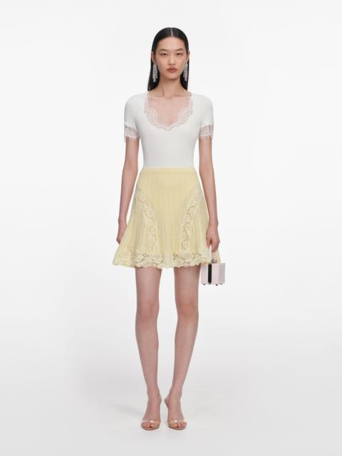 self-portrait Yellow Pointelle Knit Mini Skirt